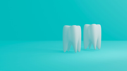 white teeth on blue background,dental concept 3d rendering