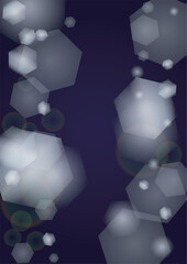 Vector Magical Glowing Background with Silver and Purple Falling Hexagon Snowflakes on Black. Falling Snow. Glittery Confetti Frame. Cosmic Bokeh Light. Christmas and New Year Poster. Winter Sky..