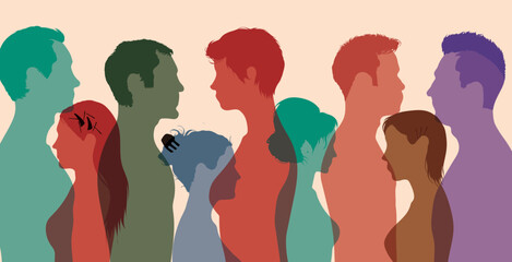 Multicultural multi-ethnic men women and girls. Group of diversity people. 