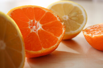 Sliced Lemons and Tangerines in Half