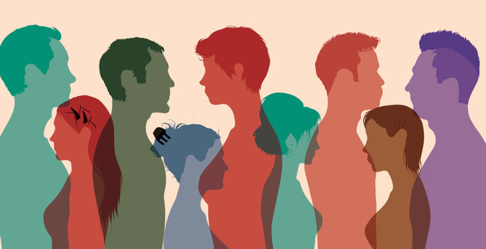 Multicultural multi-ethnic men women and girls. Group of diversity people. 