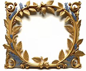 Border frame with copy-space, gold laurel wreath, leaves and flowers, ornate, generative ai