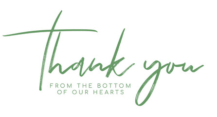 Thank you from the bottom of our hearts. thank you handwritten inscription. hand drawn lettering. Thank you calligraphy. Thank you card. Vector illustration. - obrazy, fototapety, plakaty