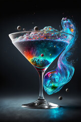 Cocktail with fumes steaming, isolated on black background