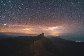 beautiful mountain with stars in the northern of Thailand 