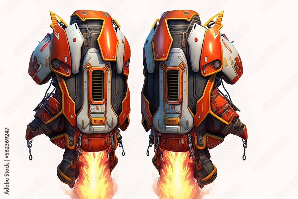 Poster isolated top and bottom views of a burning jetpack generative ai
