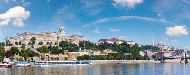 Budapest Royal Palace morning view and Chain Bridge ( on the right).