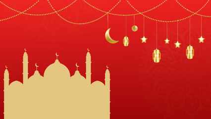 Ramadan Kareem. Islamic red greeting card template with ramadan for wallpaper design. Poster, media banner. A set of vector illustrations.