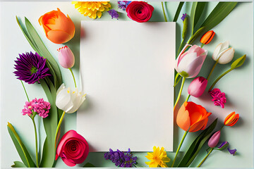 3d paper flowers frame, blank render border with abstract spring realistic blossoms. Floral background, greeting card template for 8 march, mothers day, valentines or birthday celebration, invitation