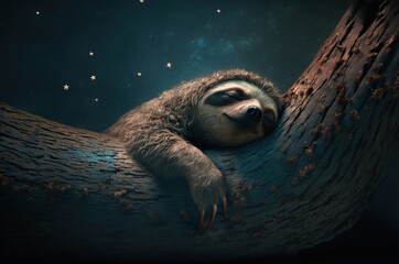 Cute sloth sleeping - 562369489