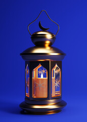 3d golden lantern for vertical Ramadan background, 3d render illustration.