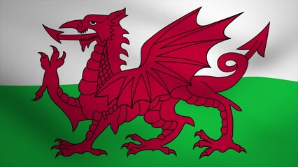 Wales Waving Flag Background Animation. Looping seamless 3D animation. Motion Graphic