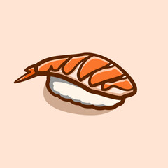 Shrimp nigiri sushi cartoon illustration concept