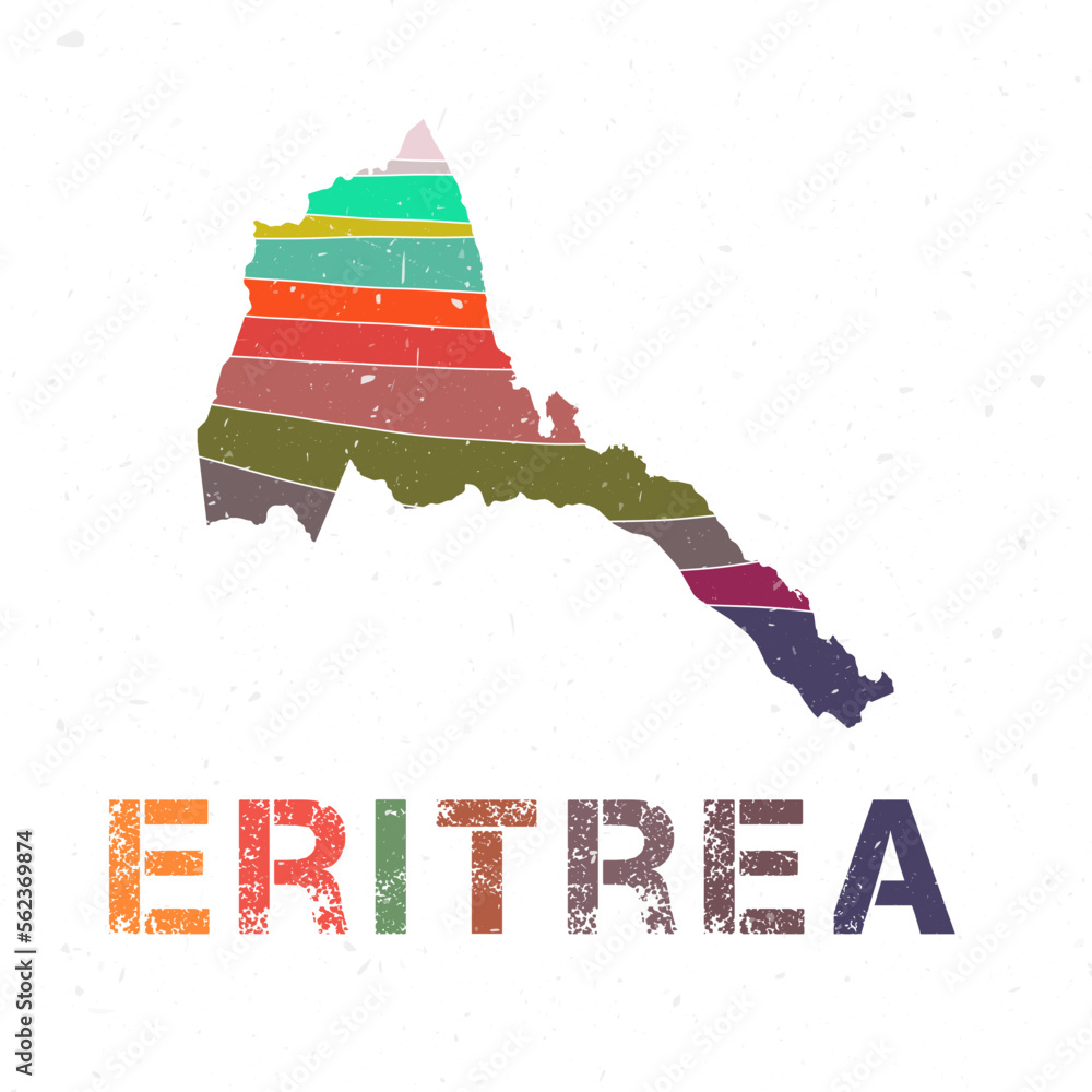 Poster eritrea map design. shape of the country with beautiful geometric waves and grunge texture. charming