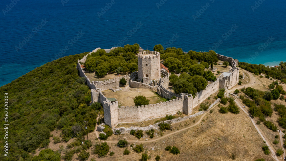 Poster Drone photo of Platamonas medieval castle, Greece