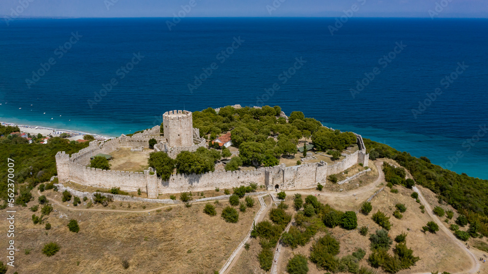 Sticker Drone photo of Platamonas medieval castle, Greece