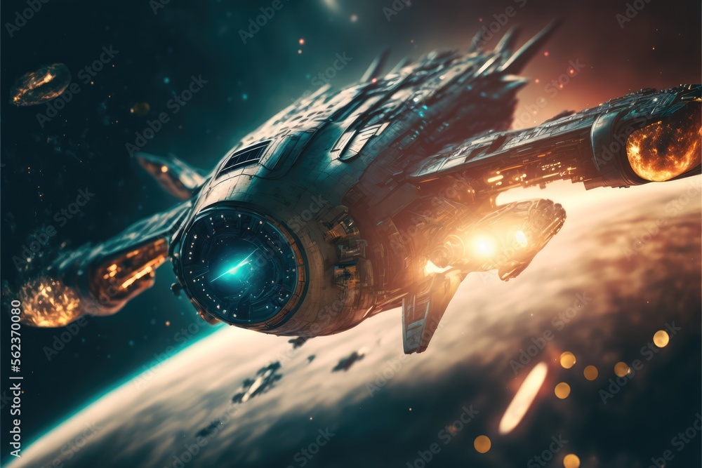 Sticker spaceship in space made with generative ai