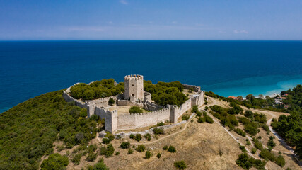 Fototapeta na wymiar Drone photo of Platamonas medieval castle, Greece