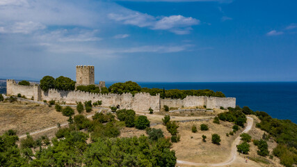 Drone photo of Platamonas medieval castle, Greece