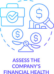 Assess company financial health blue gradient concept icon. Determine treasury management necessity abstract idea thin line illustration. Isolated outline drawing. Myriad Pro-Bold font used
