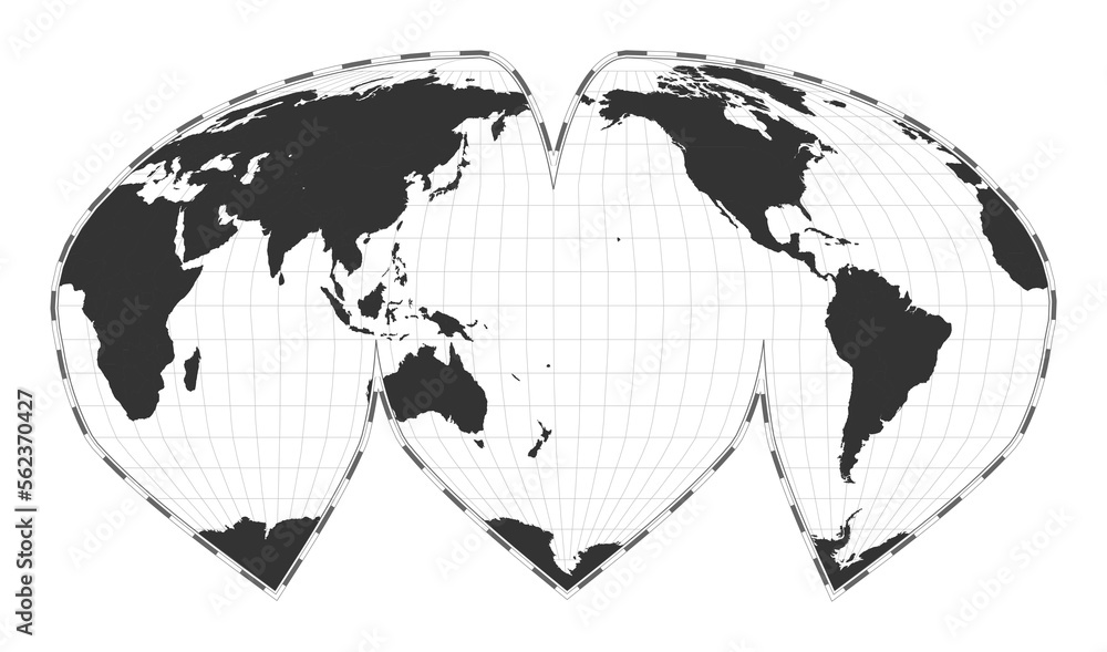 Poster alan k. philbrick's interrupted sinu-mollweide projection. plain world geographical map with latitud