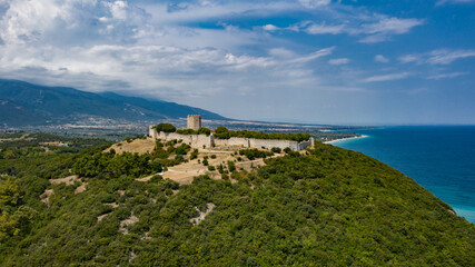 Fototapeta premium Drone photo of Platamonas medieval castle, Greece