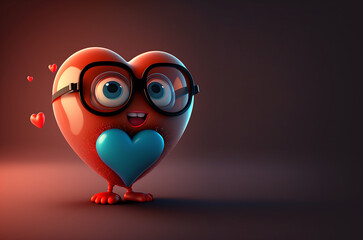 Valentine’s Day cartoon character in 3D digital art style, made with generative ai. Realistic cartoon heart character. Love character.