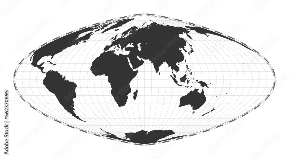 Poster vector world map in boggs eumorphic projection. a plain geographical map with latitude and longitude