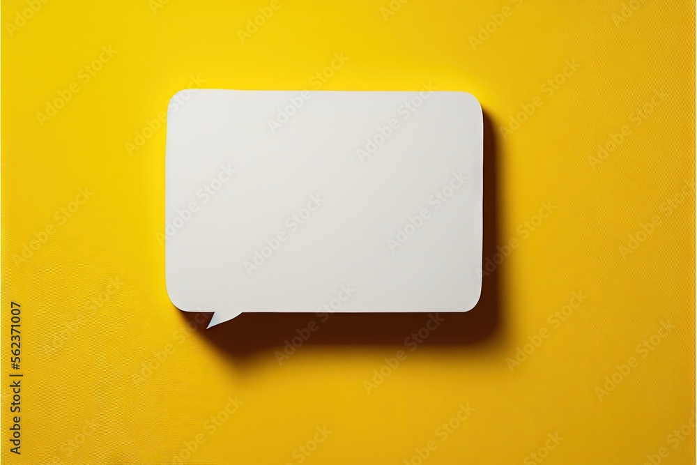 Poster a white square object on a yellow background with a shadow on the wall and a shadow on the wall belo