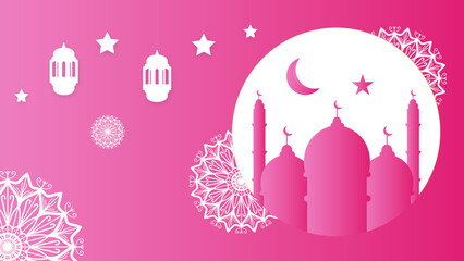 Ramadan Kareem. Islamic pink greeting card template with ramadan for wallpaper design. Poster, media banner. A set of vector illustrations.