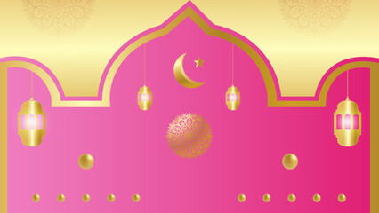 Ramadan Kareem. Islamic pink greeting card template with ramadan for wallpaper design. Poster, media banner. A set of vector illustrations.