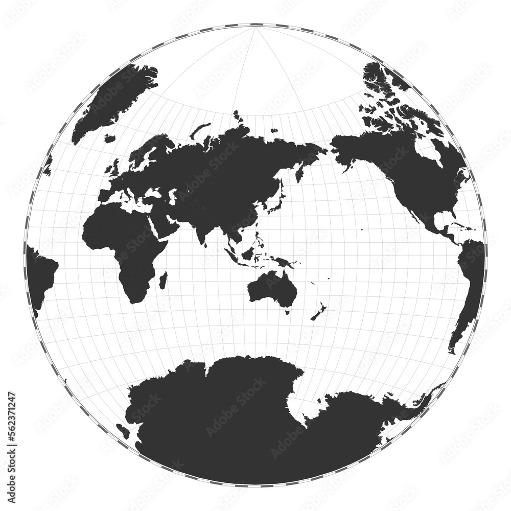 Poster vector world map. van der grinten projection. plain world geographical map with latitude and longitu