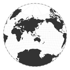 Vector world map. Van der Grinten projection. Plain world geographical map with latitude and longitude lines. Centered to 120deg W longitude. Vector illustration.