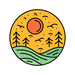 forest vintage Logo outdoor Emblem Vector Design badge illustration Symbol Icon
