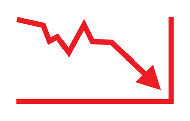 Red arrow going down stock icon on white background. Bankruptcy, financial market crash icon for your web site design, logo, app, UI. graph chart downtrend symbol.chart going down sign.