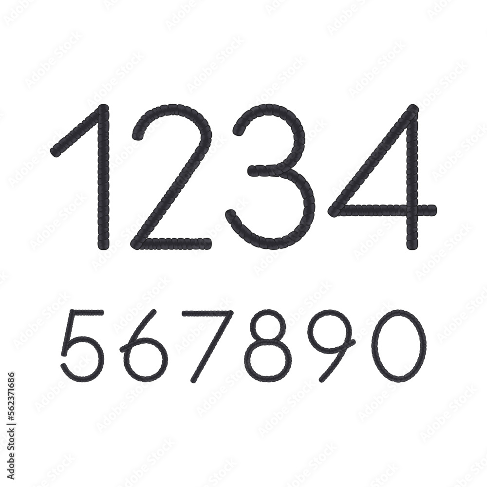 Poster font, numbers from dreadlocks. isolated vector objects on a white background.