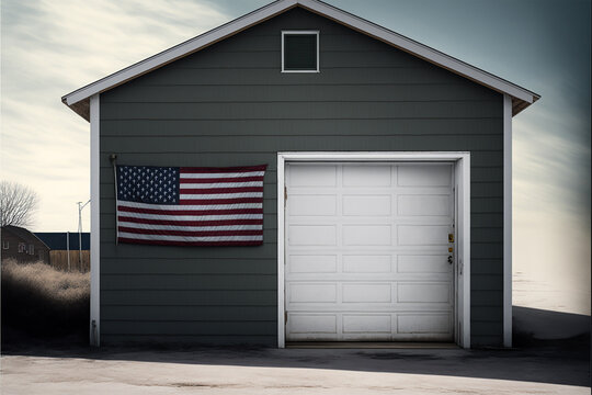Garage Gate with the USA flag - Generative AI image