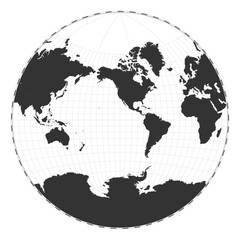 Vector world map. Van der Grinten projection. Plain world geographical map with latitude and longitude lines. Centered to 120deg E longitude. Vector illustration.