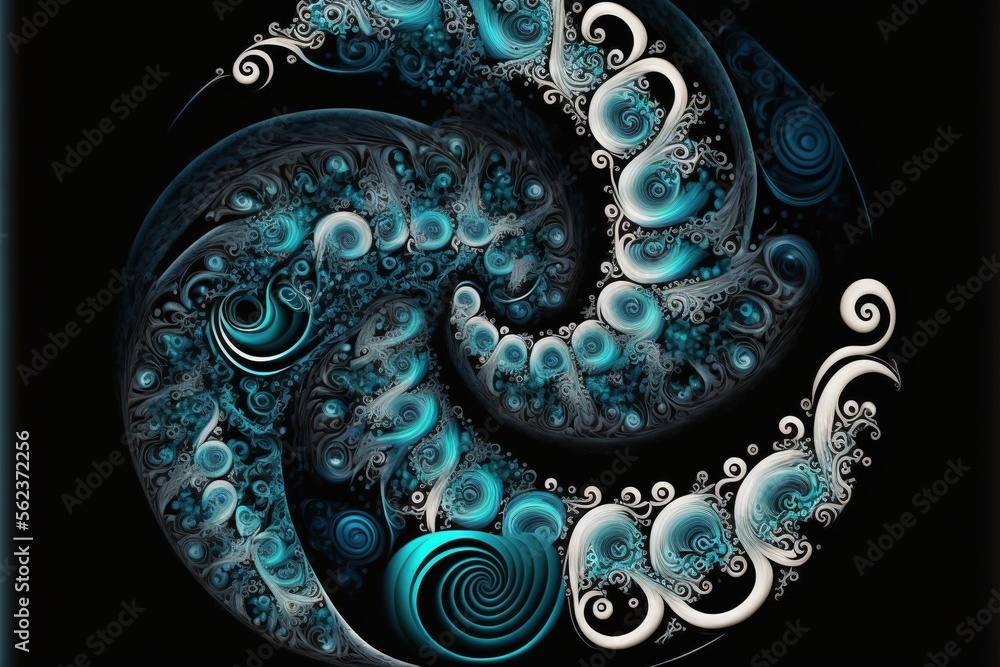 Aufkleber a blue and white swirl design on a black background with a black background and a blue frame around 