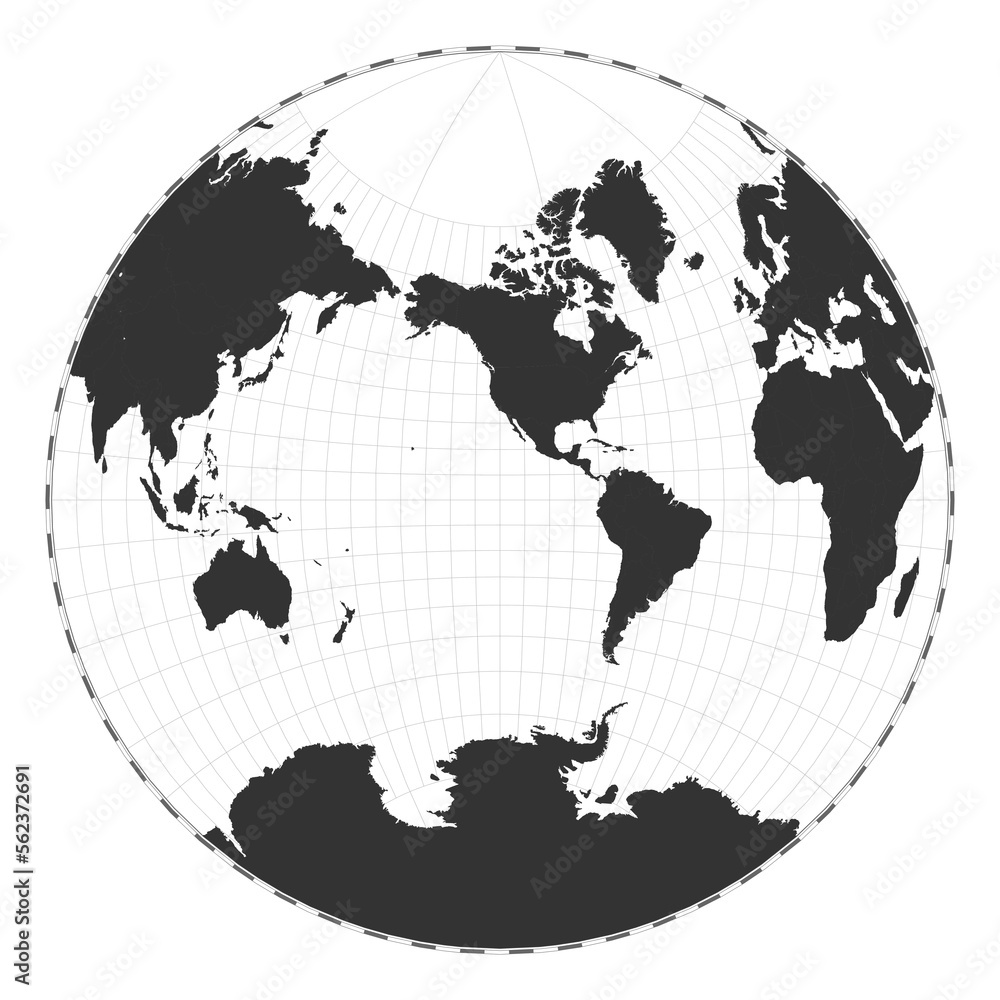 Poster vector world map in van der grinten ii projection. a plain geographical map with latitude and longit