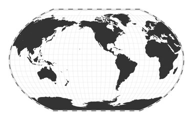 Vector world map. Kavrayskiy VII pseudocylindrical projection. Plain world geographical map with latitude and longitude lines. Centered to 120deg E longitude. Vector illustration.