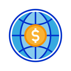 Blue globe with money icon vector