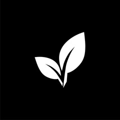 Natural leaf icon isolated on black background.