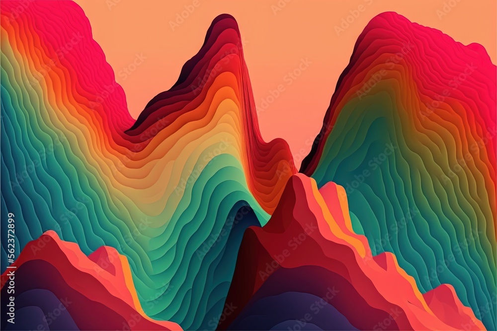 Aufkleber a colorful mountain range with a pink sky in the background and a pink sky in the background with a 