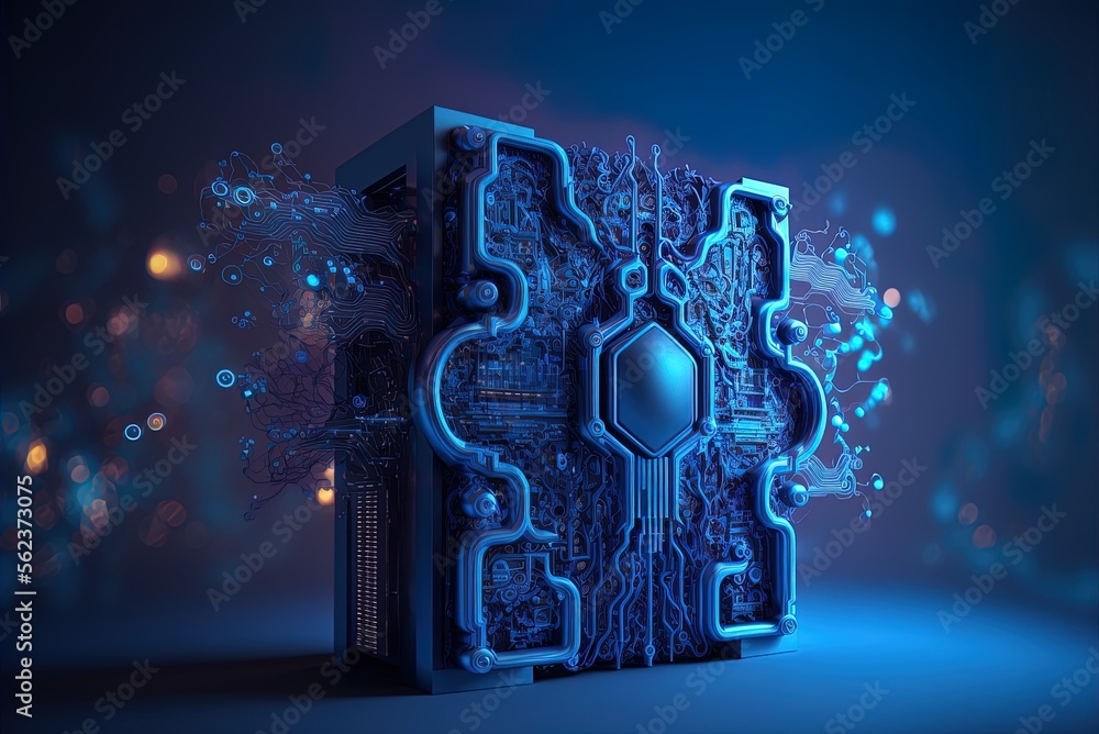 Poster concept of artificial intelligence (ai) and quantum computing (qc) with a copy space. in the backgro