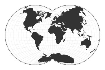 Vector world map. Van der Grinten IV projection. Plain world geographical map with latitude and longitude lines. Centered to 0deg longitude. Vector illustration.