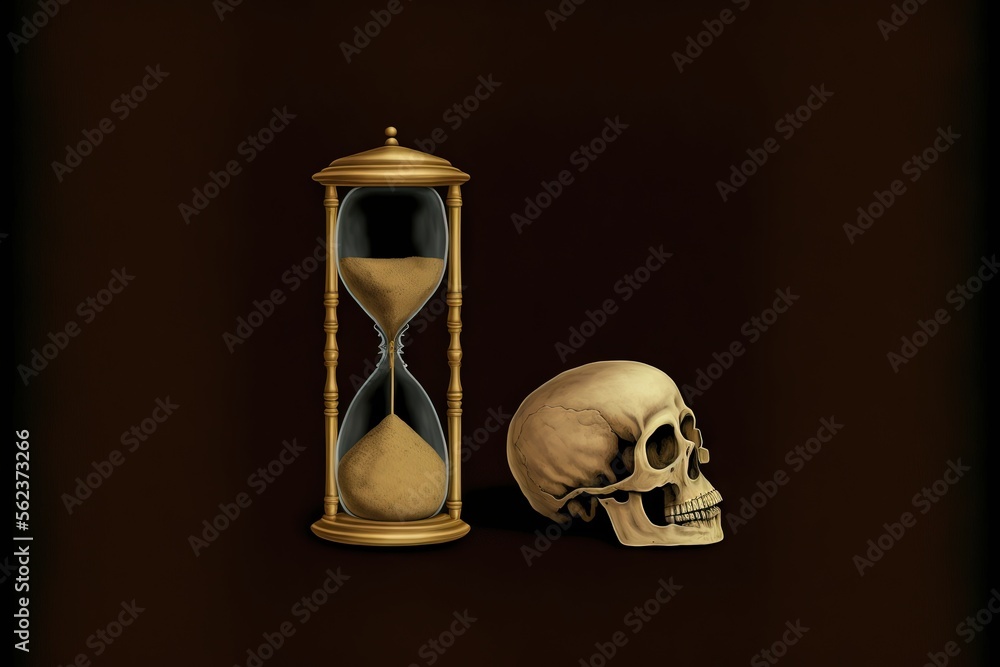 Poster a skull and an hourglass on a dark background with a black background and a brown background with a 