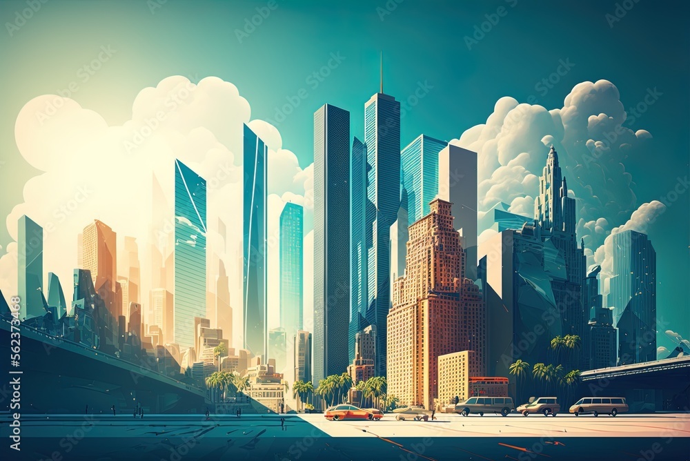 Poster summer cityscape parallax background generative ai