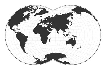 Vector world map. Van der Grinten IV projection. Plain world geographical map with latitude and longitude lines. Centered to 60deg W longitude. Vector illustration.