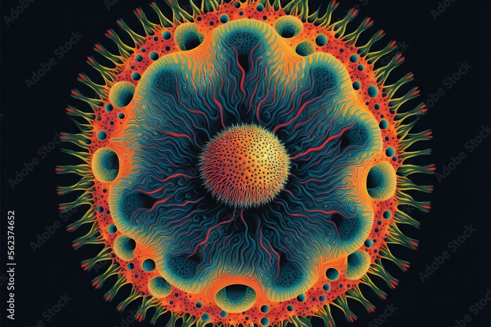 Aufkleber a colorful circular object with many different colors and shapes on it's surface, with a black backg